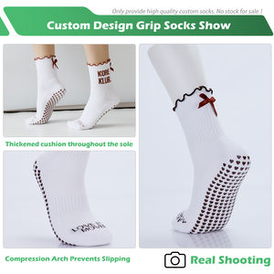 कस्टम लोगो धनुष डिजाइन विरोधी पर्ची फैशन महिला योग धनुष मोजे के कस्टम ढेर नीचे अपने लोगो के साथ मोजे - Product Image 3