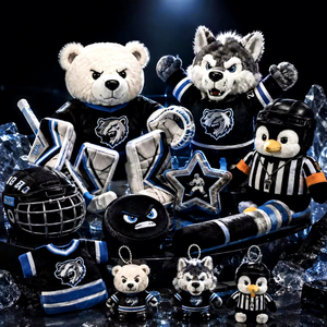 Figurine en peluche fantaisie, ensemble de hockey sur glace Dark Competition, ours polaire, husky, arbitre en peluche - Product Image 1