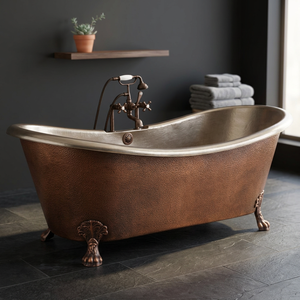 Baignoire ovale autoportante de luxe en cuivre martelé, finition antique polie, pour usage hôtelier, portable, artisanat indien pour la maison - Product Image 1
