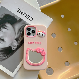 Funda de teléfono móvil suave de silicona KT CAT a la moda <span class=keywords><strong>con</strong></span> un espejo, funda de teléfono móvil anticaída de dibujos animados bonitos para IPhone16 15 14promax - Product Image 4