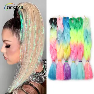 wholesale synthetic glitter braiding hair mixed with tinsel, OEM & ODM jumbo braid hair with tinsel