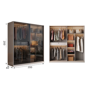 Armoire en panneaux <span class=keywords><strong>OSB</strong></span> épaissis avec porte coulissante en verre, style moderne minimaliste, rangement spacieux pour la chambre à coucher, usage domestique - Product Image 6