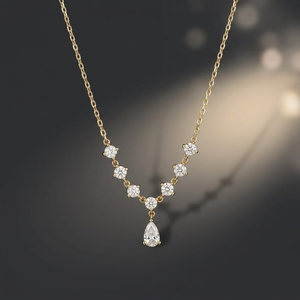 14K <b>Solid</b> <b>Gold</b> Pear Cut Diamond <b>Pendant</b> Necklace Minimalist Geometric Design Rhodium Plated Link Chain Luxury Wedding Jewelry - Product Image 4