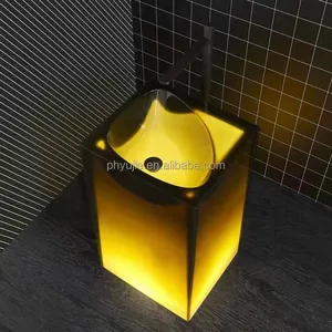 Modern tasarım şeffaf şeffaf ayaklı lavabo kristal saf reçine zemin standı ile bağlantısız lavabo reçine taş lavabolar