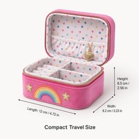 Boîte à bijoux zippée en velours rose vif avec broderie étoile, rouleaux à bagues et intérieur à pois, étui cadeau de voyage pour jeune fille