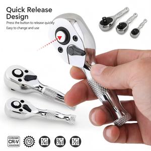 72 Tooth Short Handle Ratchet Wrench Set 1/2 In Chrome Vanadium Steel 3 Piece Auto Repair Tool With Hard Case - Product Image 3