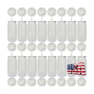Recyclable BPA Free Kids Children Can Shaped Frosted Acrylic 16oz <b>Cup</b> with clear Lid and Straw for UV DTF Transfer - Product Image 4