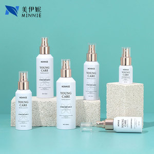In stock, slanted shoulder sample <b>pump</b> <b>bottles</b>, 100ml each for skincare and cosmetics, including toner, makeup remover, and spra - Product Image 1