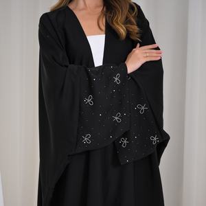 Loriya Abaya 2025 bayan giyim mütevazı Dubai Abaya hırka islam giyim ön açık Abaya boncuklu kol toptan - Product Image 2
