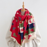 Écharpe enveloppante oversize pour femme automne-hiver, 50% polyester 50% viscose, motif poney de dessin animé, franges, double face, douce, mode festive
