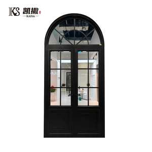 Porte en aluminium de style arche avec fenêtres latérales, à rupture de pont thermique, ignifuge, insonorisée, étanche, style français européen - Product Image 1