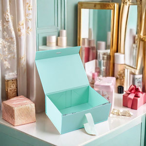 โลโก้ที่กําหนดเองสแควร์แม่เหล็กแข็งกระดาษแข็งงานแต่งงานโปรดปรานแบบพกพาพับแต่งหน้าเครื่องสําอางของขวัญกล่องกระดาษพร้อมโบว์ริบบิ้น - Product Image 6