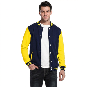 Veste universitaire de baseball en toile à col montant avec logo brodé personnalisé, prix de gros pour hommes - Product Image 1