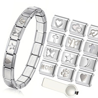 Bracelet modulaire en acier inoxydable à maillons entrelacés, breloques italiennes DIY, étoile, cœur, papillon, cadeau pour ami