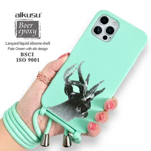Funda de Silicona para Teléfono Móvil con Correa de Cuello y Cordón Cruzado con Diseño de Oso Lindo 2024 para iPhone 15 14 13 12 - Product Image 1