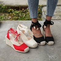 Sandales à bride cheville en espadrille pour femmes, pantoufles confortables, chaussures décontractées pour femmes, toile