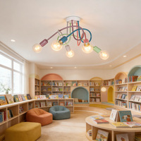 Plafonnier pour chambre d'enfant couleur macaron, design créatif à bras courbé, 5 douilles E27, lampe suspendue dessin animé, LED en fer
