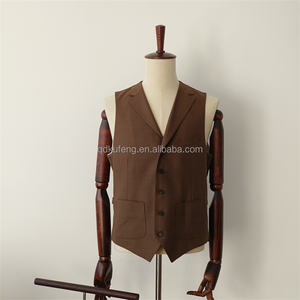 Gilet da uomo <span class=keywords><strong>marrone</strong></span> <span class=keywords><strong>doppiopetto</strong></span> Plus Size pantaloni in tessuto pettinato traspirante con cerniera frontale piatto per matrimonio d'affari - Product Image 4