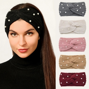 Chauffe-oreilles d'hiver - Bandeaux tricotés, turbans élastiques, bandeaux à cheveux en crochet perlé, chouchous et écharpes pour femmes - Product Image 2