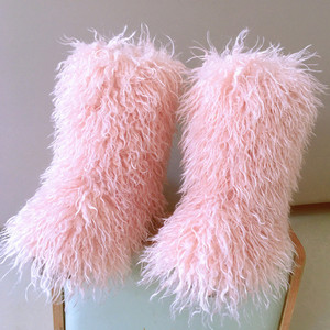 รองเท้าบูทสำหรับผู้หญิงสไตล์มองโกเลียรองเท้าขนยาวสีสันสดใสสำหรับเด็กผู้หญิงรองเท้าลุยหิมะแบบลำลองไม่ลื่นทำจากยาง - Product Image 1