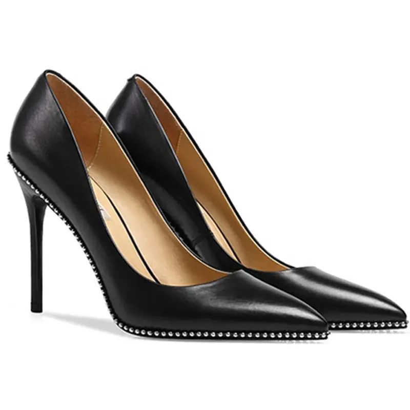 High Heel Stiletto Women's Pumps Black Genuine Leather Ladies Custom Wedding Sexy Shoes Heels and Fast Dilivery