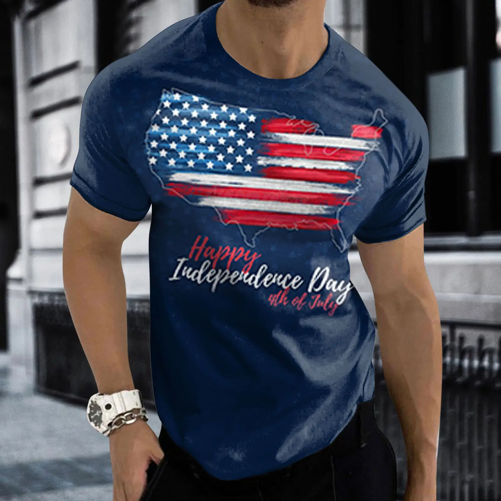 Groothandel Mans Print Tshirt 3d Bedrukte Tshirt Op Maat Gemaakt Digitaal Bedrukt American Flag Pullover Korte Mouwen Heren T-Shirt