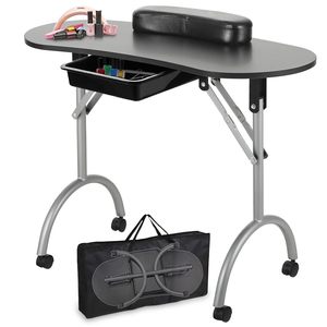 Foldable Manicure <b>Table</b> Nail Technician Desk Portable Workstation with Rolling Wheels Large Drawer Client Wrist Pad Carrying Bag - Product Image 5
