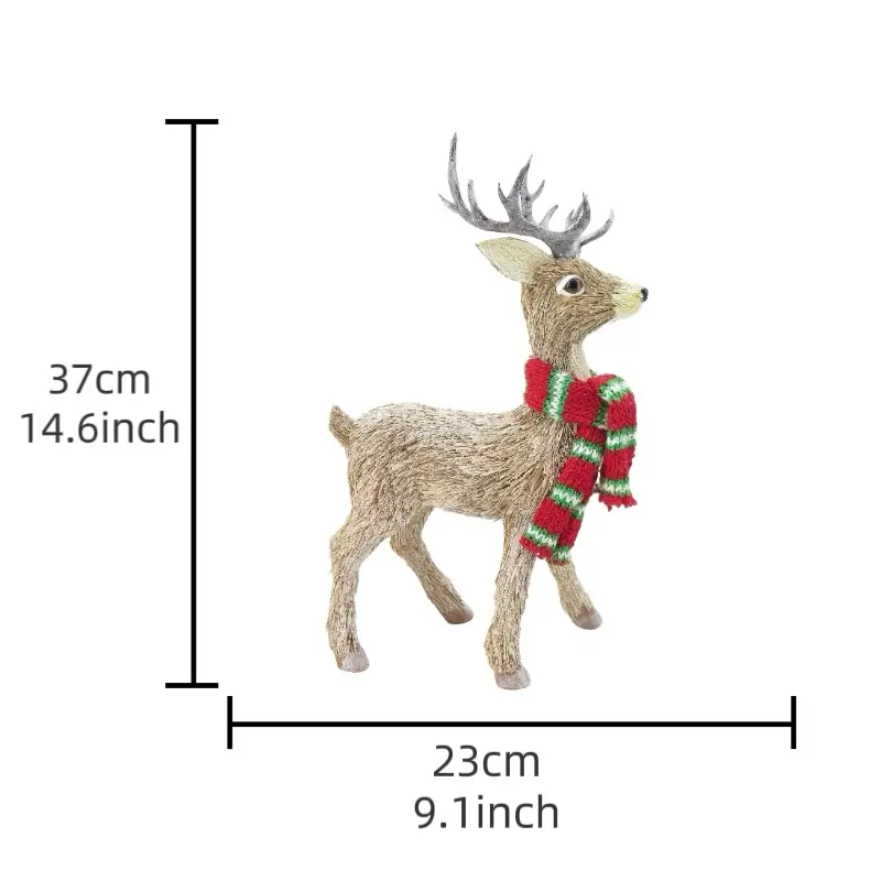 Snow Decoration Christmas Supplies Straw Sisal Standing Christmas Deer Ornament For Other Christmas Decorations