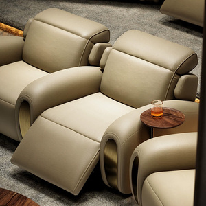 Canapé de cinéma Maxky en cuir véritable, trois places, modulaire, sectionnel, moderne, avec pieds en acier inoxydable, rétractable automatiquement, luxe pour la salle - Product Image 4