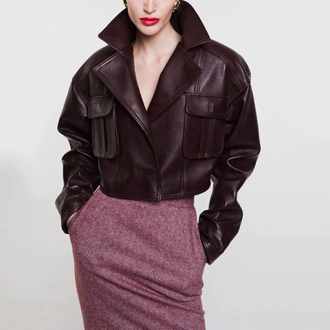 5215  New European and American Workwear Style One Button Short Sheepskin Women's Jacket