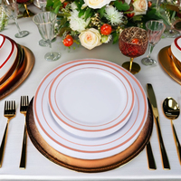 Assiettes en plastique personnalisées de luxe, jetables, écologiques, lavables au lave-vaisselle, réutilisables, avec bordures dorées ou argentées, pour les fêtes