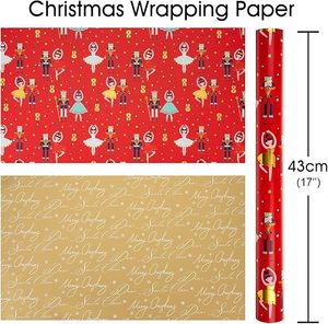 Papel de regalo de aluminio con diseño de cascanueces, bailarina, guitarra y copo de nieve, rojo, de doble cara, para decoración diaria. - Product Image 6