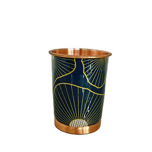 Verre à eau artisanal en cuivre pur de 300 ml, avec impression émaillée Meenakari, design artistique, pour la boisson ayurvédique et le bien-être à domicile - Product Image 4