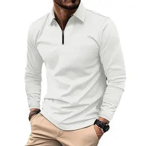 Custom Made High Quality Men's Clothing Lapel Fashion Solid Color Waffle Long Sleeve Men's T-shirt Polo