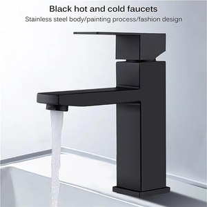 Grifo mezclador de lavabo de baño de alta calidad, grifo de lavabo de agua alto y corto negro de acero inoxidable para grifo de lavabo de una sola palanca - Product Image 2