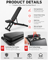 Banc de musculation réglable MERACH 1000 LBS, pliable rapidement, structure en acier allié, banc d'entraînement pour la maison avec support de tête étendu