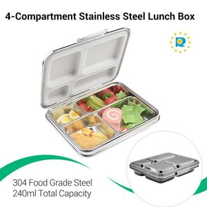 กล่องข้าวราคาโรงงาน ปลอดสาร BPA 4 ช่อง ป้องกันการรั่วซึม ทนทาน ทำจากสแตนเลส 304 กล่องอาหารกลางวันแบบใช้ซ้ำได้ กล่องเบนโตะโลหะ - Product Image 4