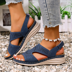 2025 Primavera Verano tendencia de moda para <span class=keywords><strong>Amazon</strong></span> transfronterizo de talla grande <span class=keywords><strong>sandalias</strong></span> de cuña para mujer Casual costura Slip-On cierre - Product Image 3