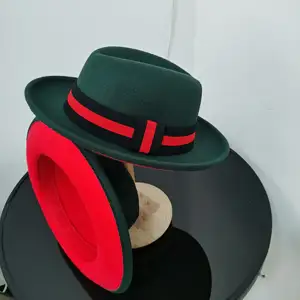 New Arrival Custom Famous Brand Two Tone Red Colour Bottom Fadora Hat Upturned Roll Up Short Brim Trilby Fedora Hats