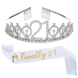 Nouvel ensemble d'accessoires de fête personnalisés à la mode : serre-tête, écharpe en polyester et couronne en cristal pour 21e anniversaire - Product Image 5