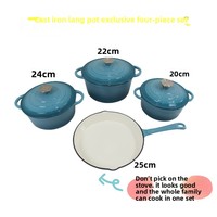 Ensemble de 4 ustensiles de cuisson en fonte émaillée au design moderne et durable, avec poêle à frire plate et marmite à soupe/ragoût, résistant au four et au lave-vaisselle
