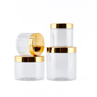 Sels de bain corporels de luxe de 8oz Contenants cosmétiques Pots cadeaux transparents Pots de crème ronds en PET avec couvercles dorés brillants