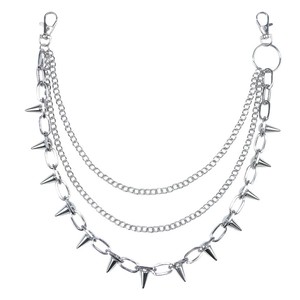 Cadena de cintura estilo Hip Hop Punk con púas metálicas para jeans, cadena corporal de moda para fiestas, aleación de zinc, múltiples bucles, color blanco K - Product Image 5