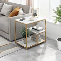 Vente à bas prix de table d'appoint en marbre Table basse de luxe de haute qualité avec plateau en marbre et cadre doré pour le salon ou la chambre à coucher