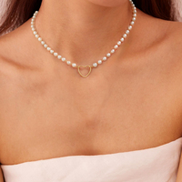 Collier Cœur en Perles Ouyin, Plaqué Or 14K, Pendentif Creux, Chaîne Perlée 5mm, Bijoux Étanche pour Femme, Vente en Gros