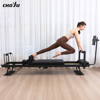 Cama de Pilates Reformer Plegable con Soporte Ajustable, Estructura de Hierro, Resistencia de Muelles Múltiples y Plataforma Deslizante Silenciosa