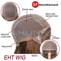 Perruque médicale EHT en cheveux humains naturels avec dentelle complète pour femmes, avec dessus en soie blond miel, cheveux vierges brésiliens, longueur moyenne, dentelle marron clair