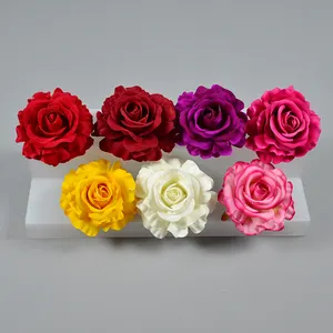 Cabezas de rosas artificiales de franela, cabezas de rosas de terciopelo rojo de seda, Rosa Blanca para fondo de boda, decoración de pared de flores