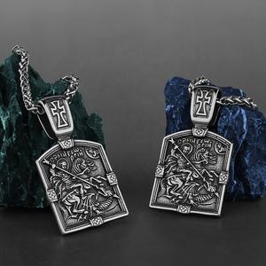 Collar de Acero Inoxidable con Colgante de San Jorge Caballero Medieval Esclavo del Dragón, Joyería Histórica para Hombre - Product Image 5