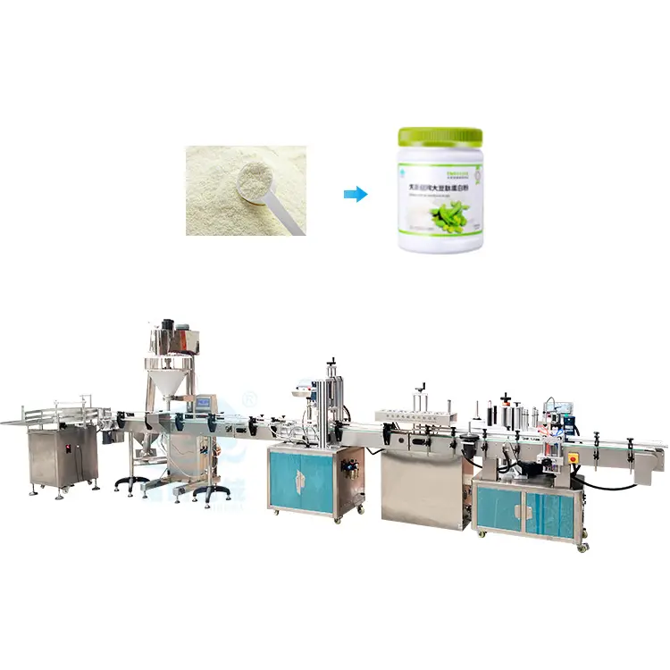 Fully Automatic Baby Powder Protein Powder Spice Bottle Jar Filling Capping Packing Machine Production Line For Powder